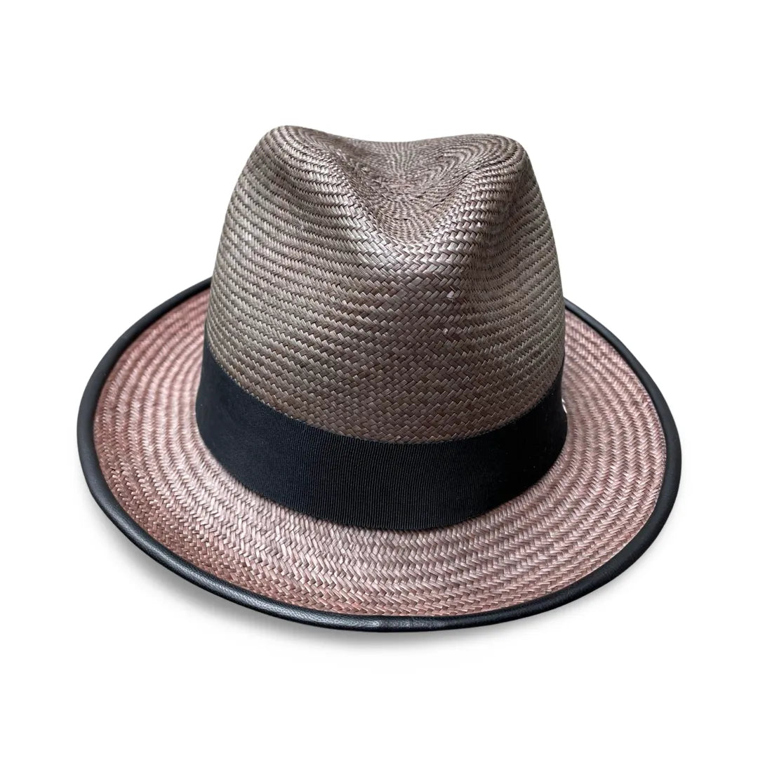 Alicia - Panama Straw Fedora with Leather Piping