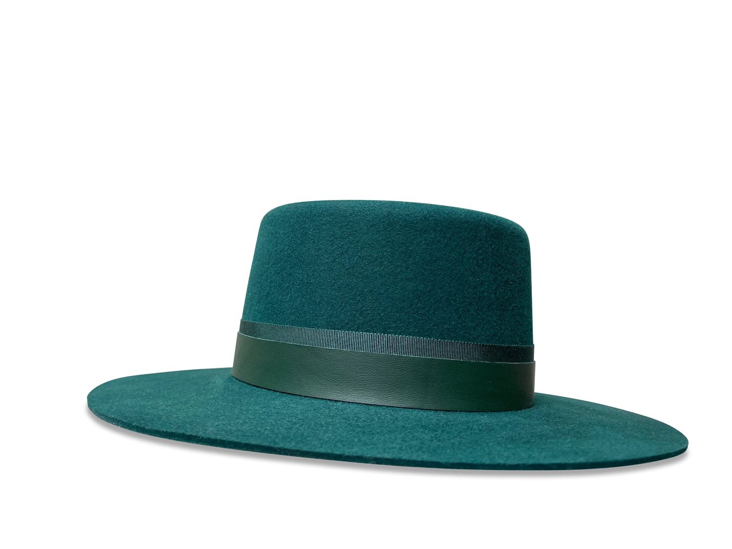 Amanda Gambler Hat - Green Wool Felt with Peacock Feather