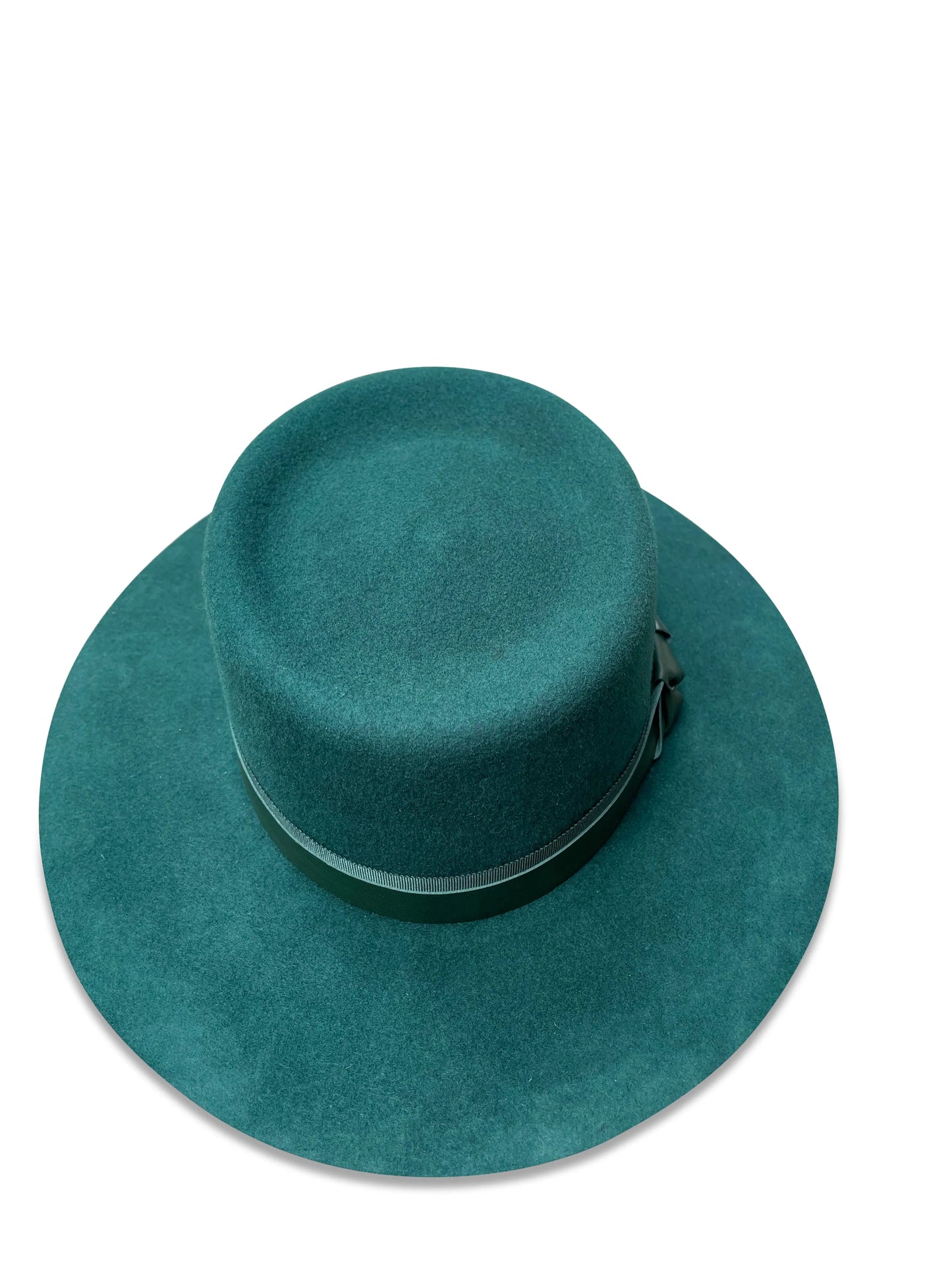 Amanda Gambler Hat - Green Wool Felt with Peacock Feather