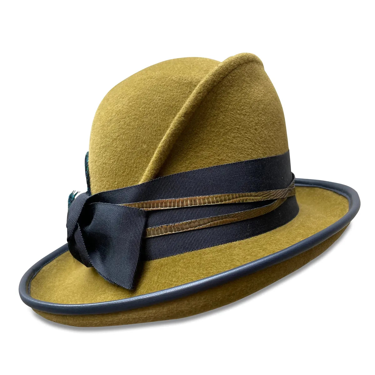 Andria - Gold Velour Cloche with Peacock Feathers