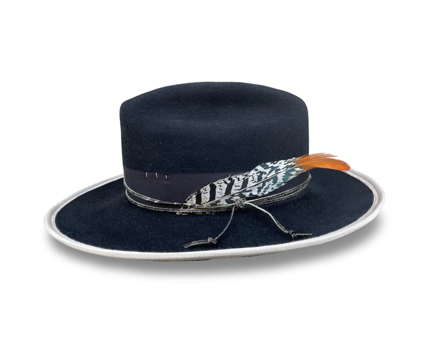 Blackbird Cowboy Hat - Fur Felt Western Hat with Feather & Cord