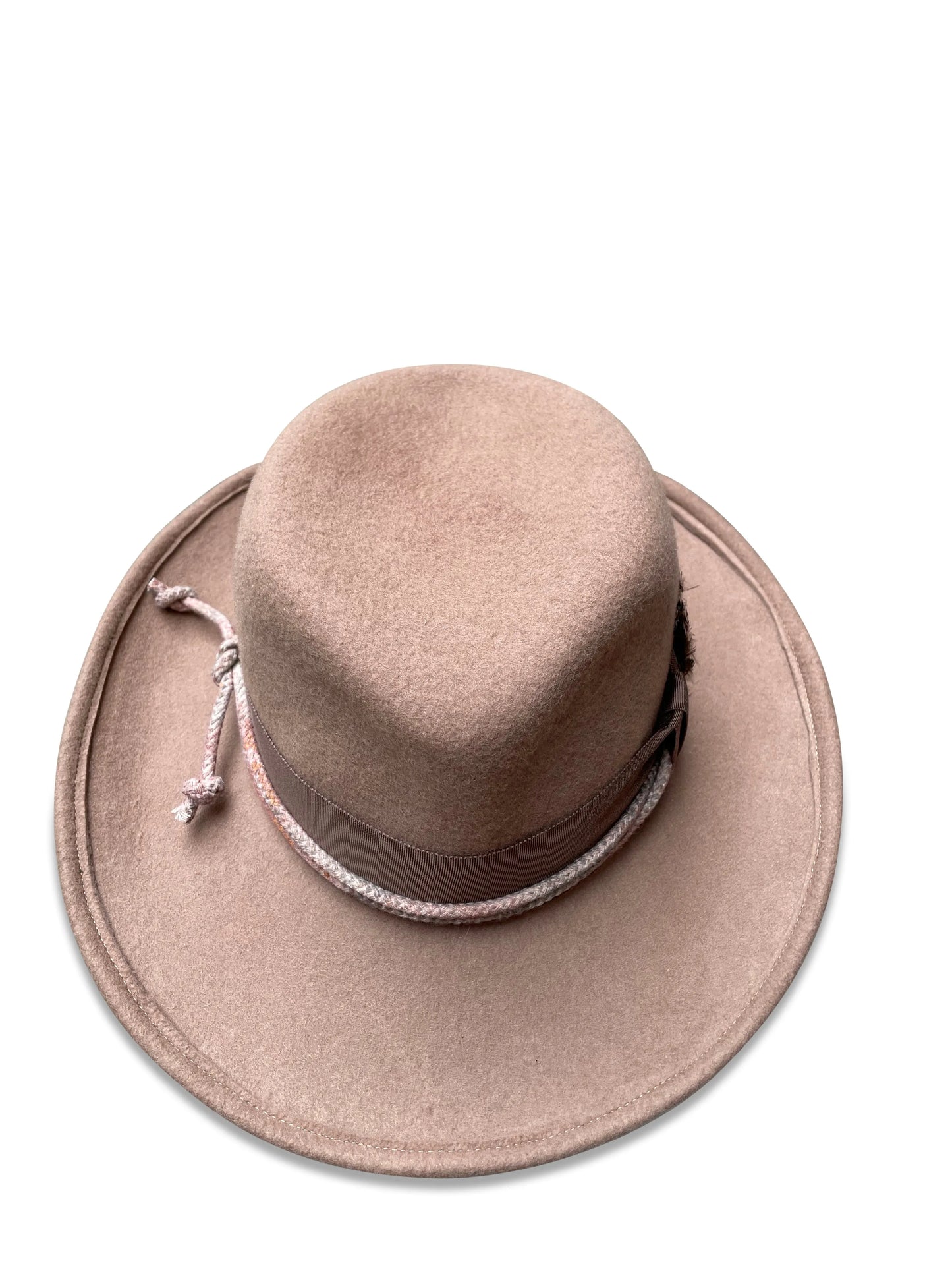 Blink123 Boho Cowboy Hat - Camel Wool Felt with Rope & Feather Trim