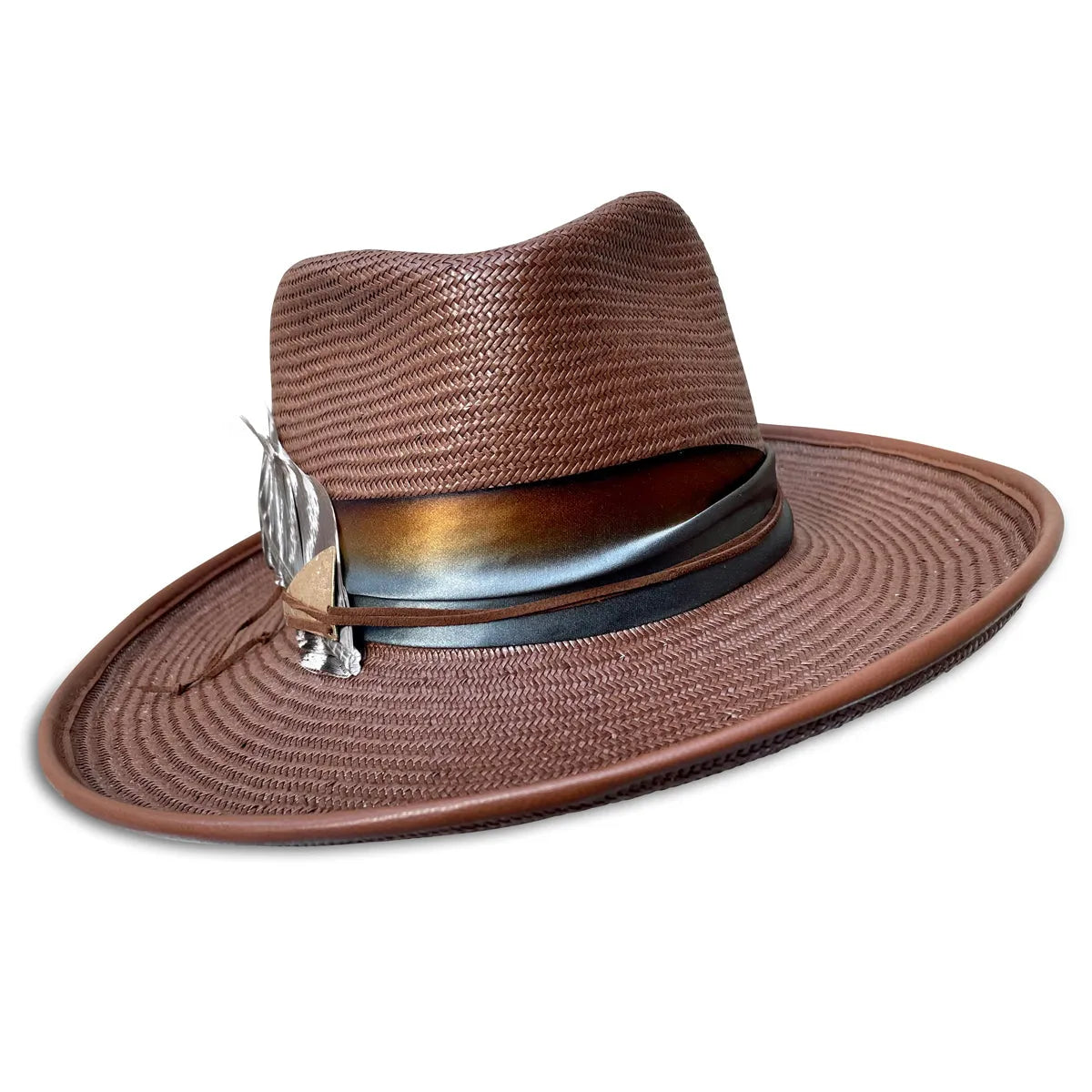 Blink Flange Fedora - Straw Festival Hat with Feather & Silk