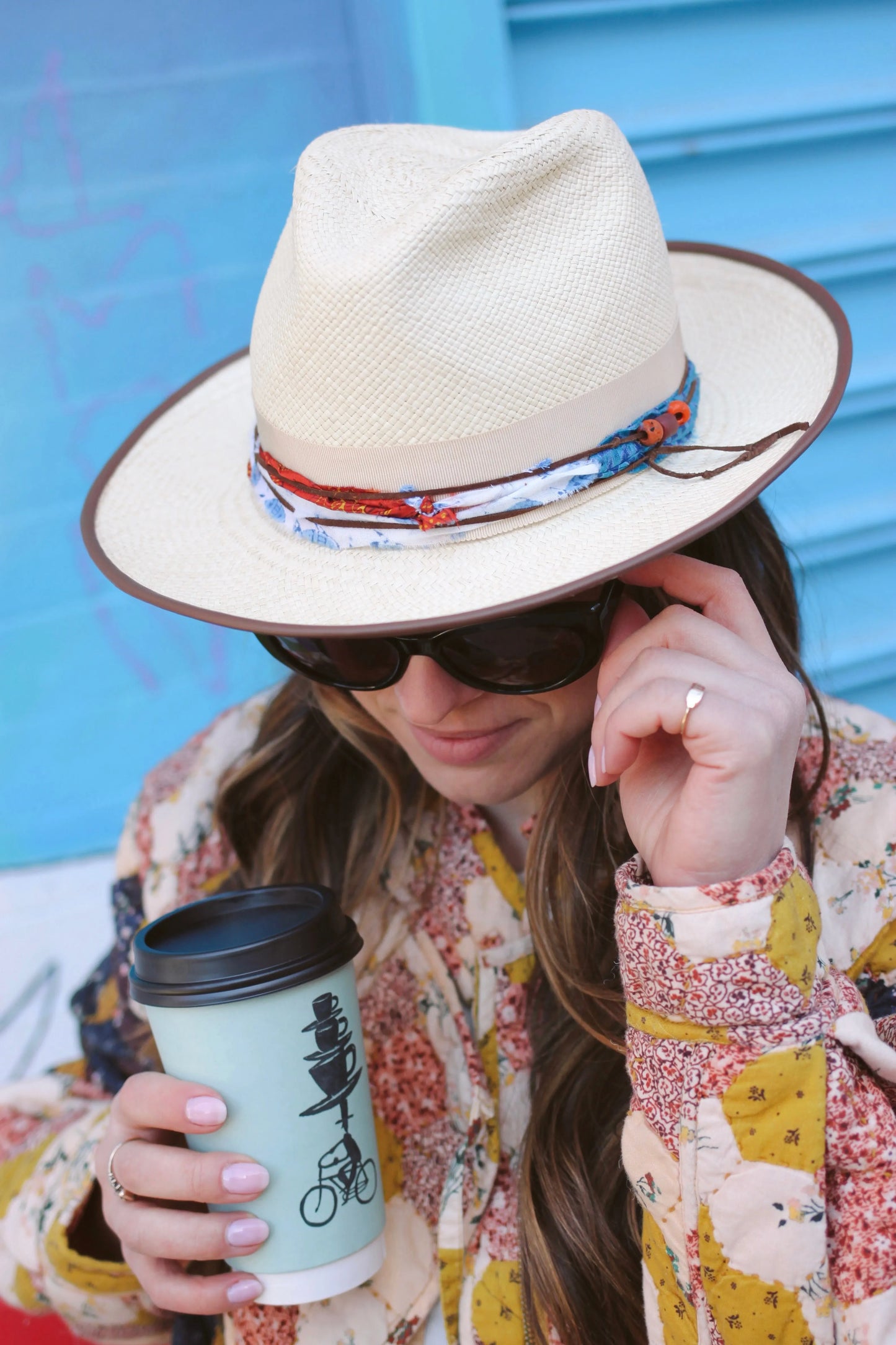 Boho Royal Fedora - Panama Straw with Sari Fabric & Beads