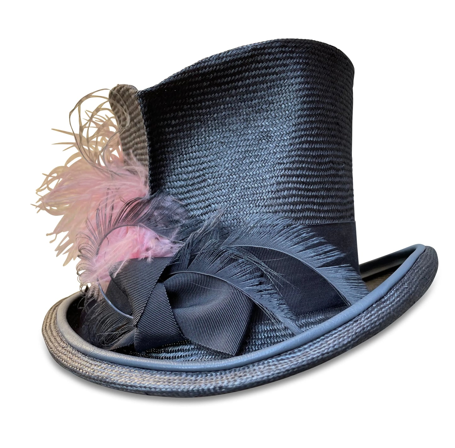 Boudica - Mad Hatter Style Top Hat with Pink Ostrich Curls