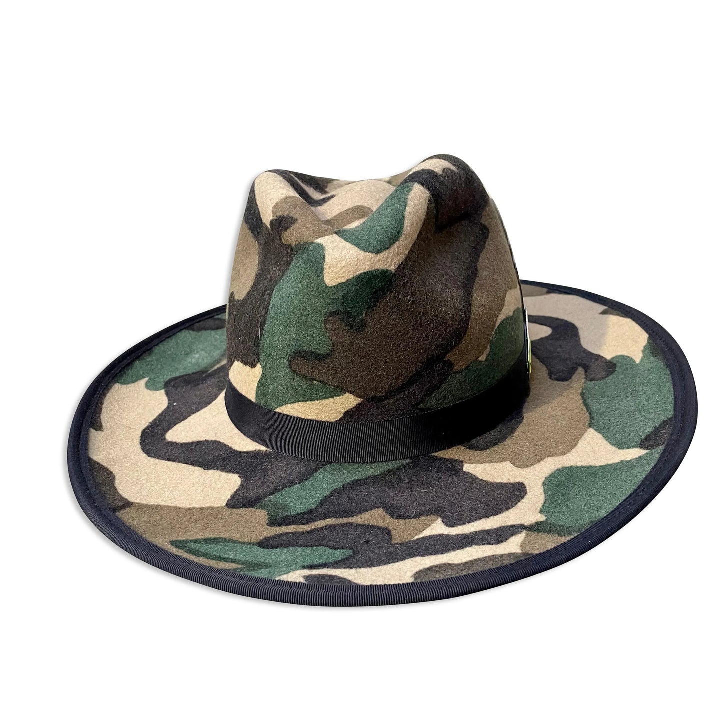 Camo Cowboy Hat - Teardrop Crown with Feather Trim