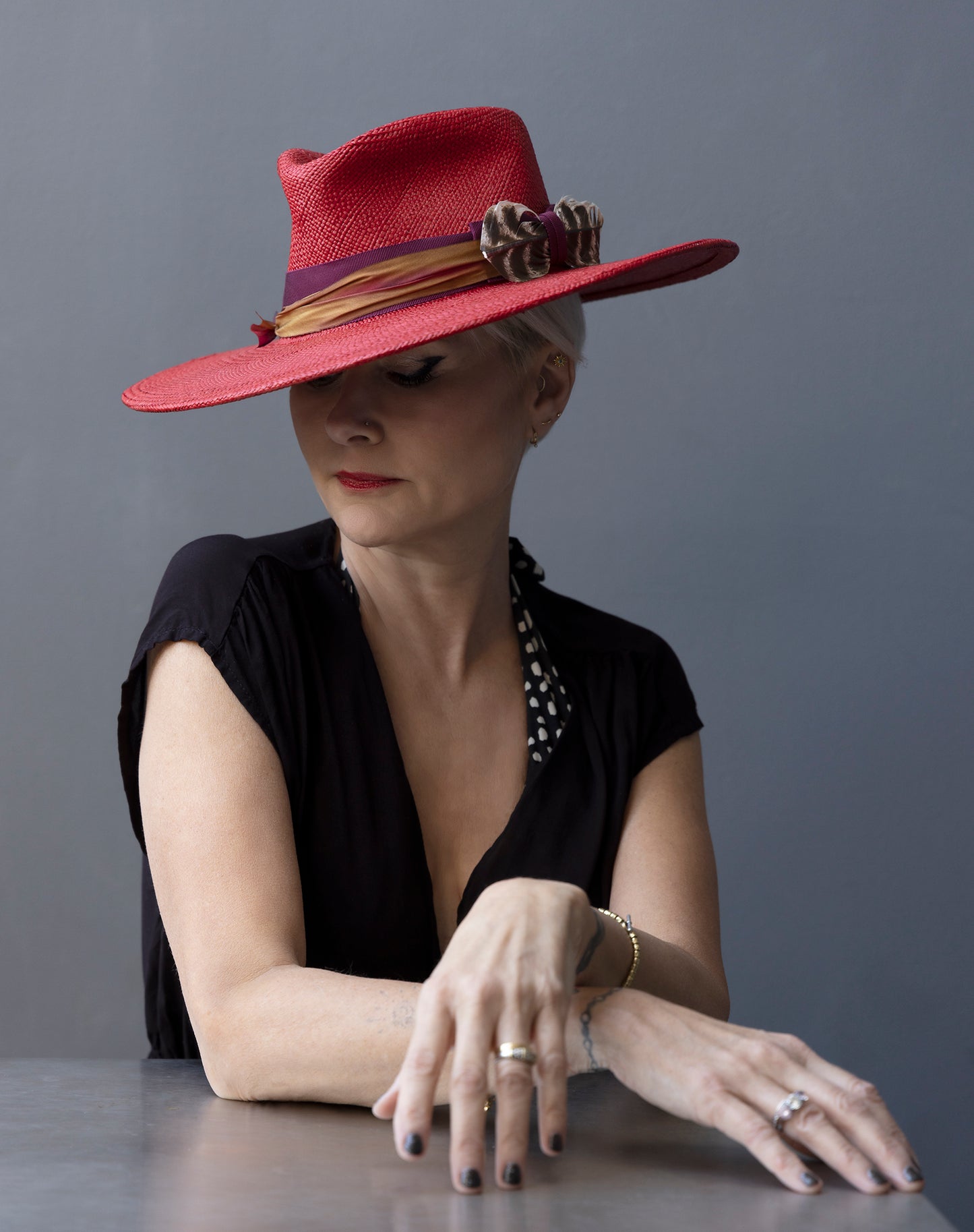 SuperpinchXL - Viva Red Panama Fedora with 4" Brim & Feather