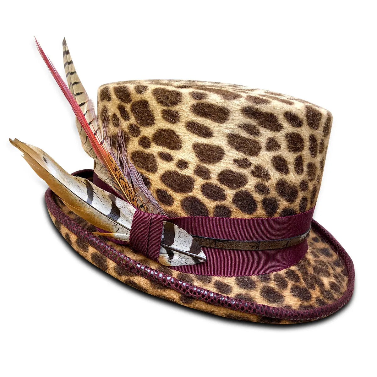 Elegant Leopard Print Hat with Bow Accent MEOW! - Leopard print with handmade feather poppy main image 4
