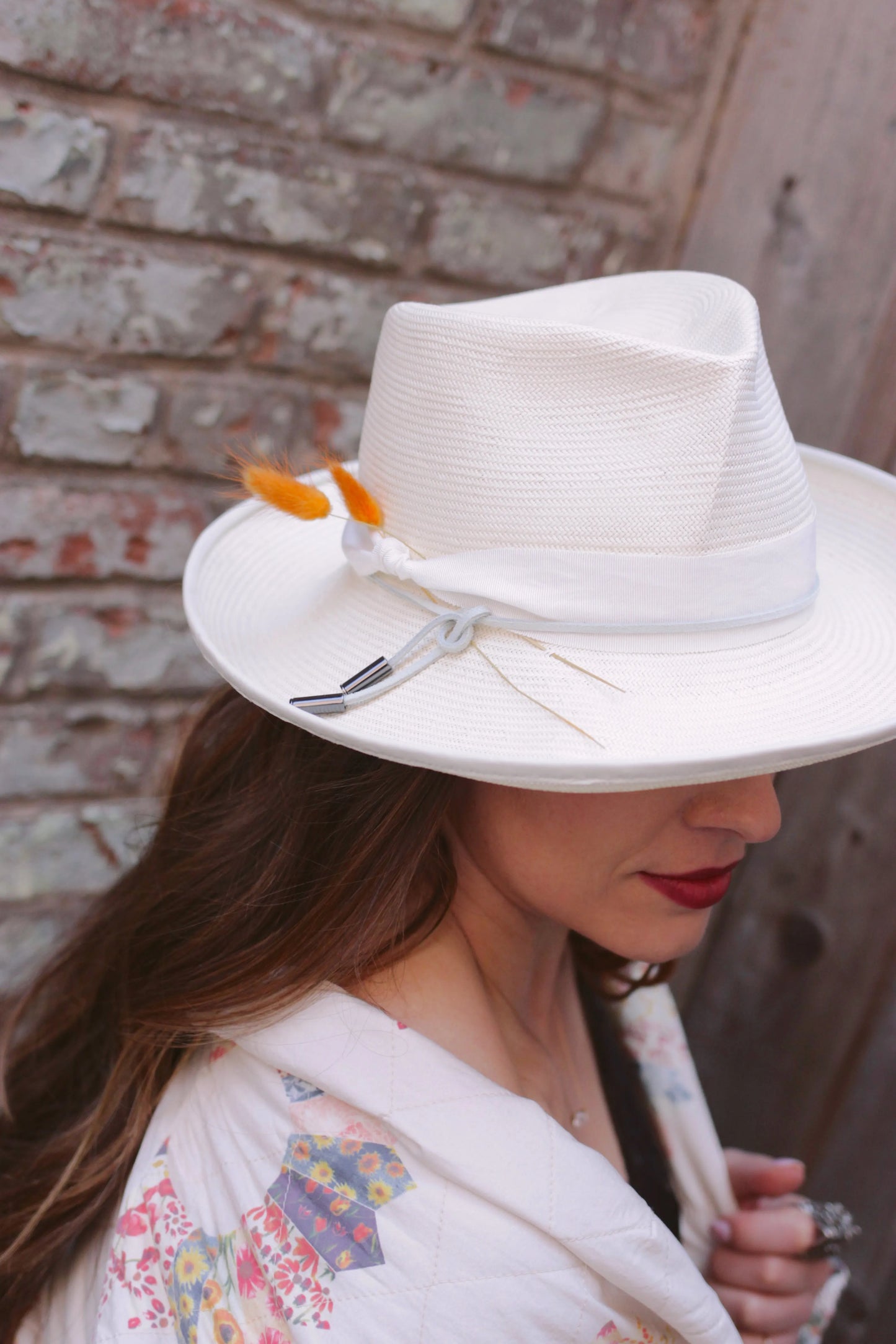 Floe - Travel Fedora in Ivory Shantung with Bunny Tails
