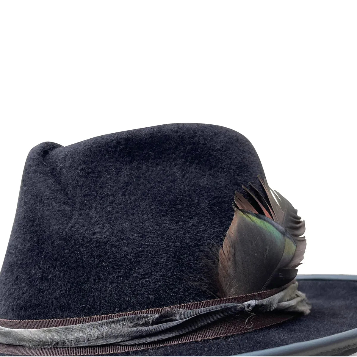 Giorgio Fedora - Charcoal Fur Felt with Sari Silk & Feathers