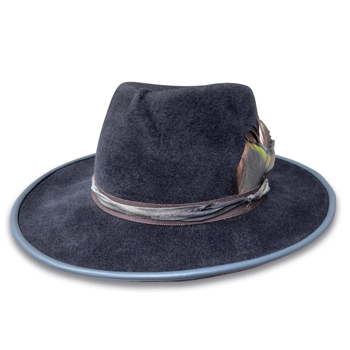 Giorgio Fedora - Charcoal Fur Felt with Sari Silk & Feathers