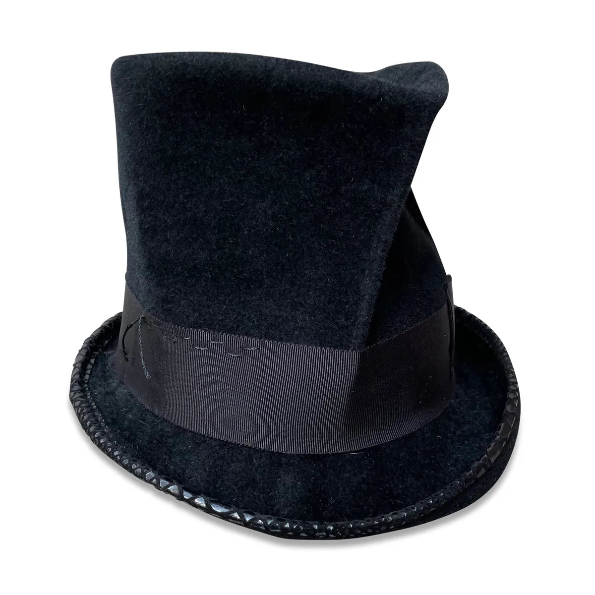 Grimm Top Hat - Velour Felt with Feather & Faux Lizard Trim