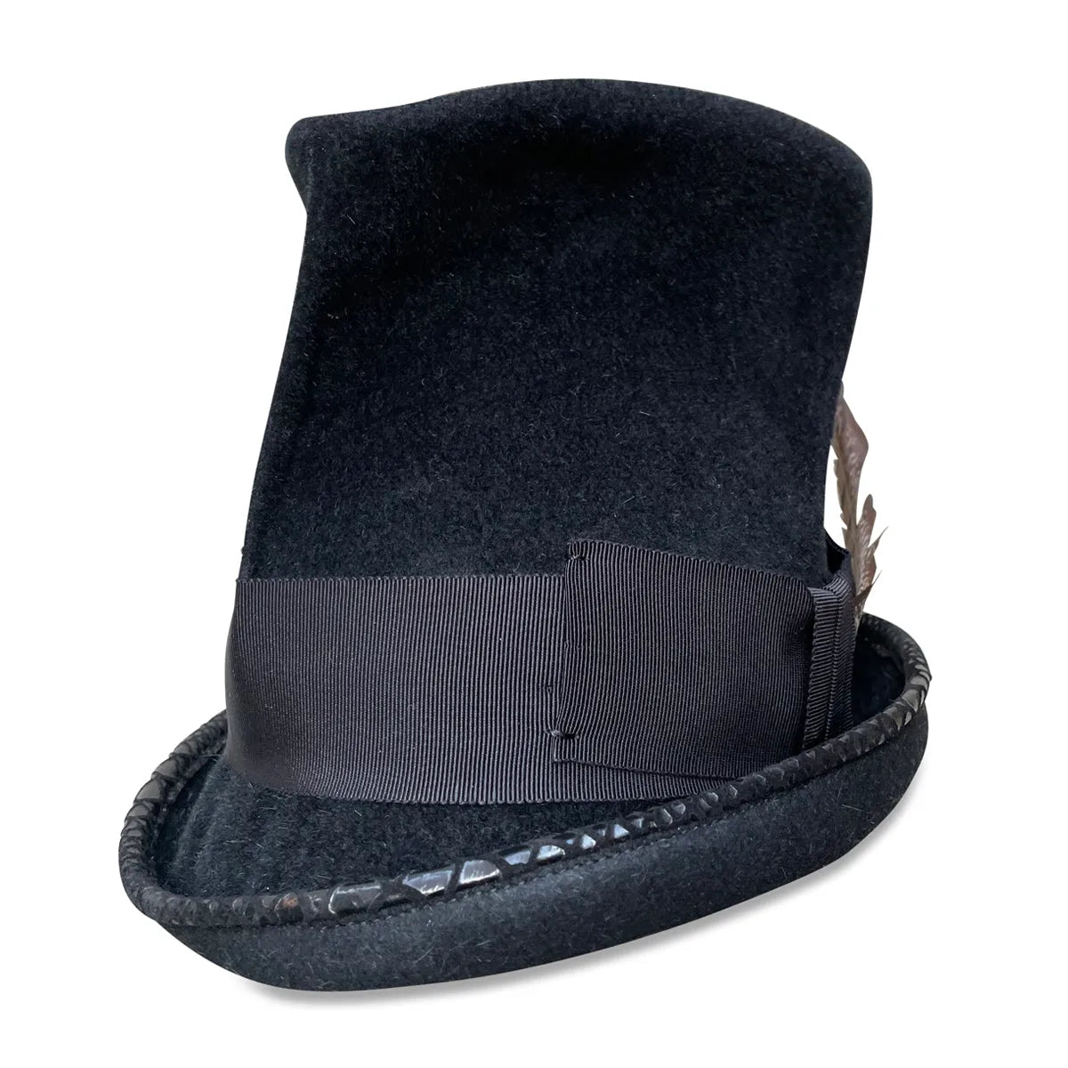 Grimm Top Hat - Velour Felt with Feather & Faux Lizard Trim