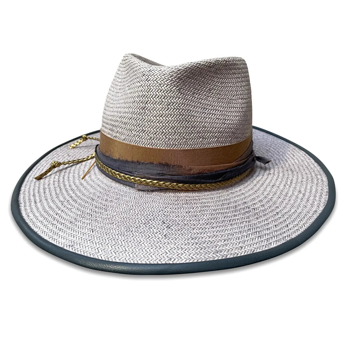 Guy Fedora Hat - Grey Washed Shantung with Peacock Feather