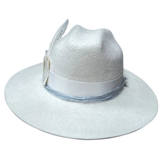 June Bridal Cowboy Hat - Ivory Wool Felt with Custom Feather Trim