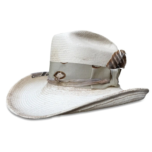 La Petite Chatte Cowboy Hat - Distressed Straw with Snakeskin Trim