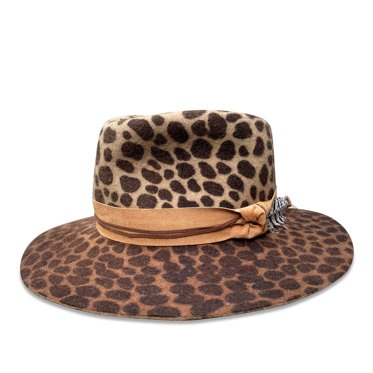 Leopard Superpinch Fedora - Leopard Wool with Feather & Suede Trim