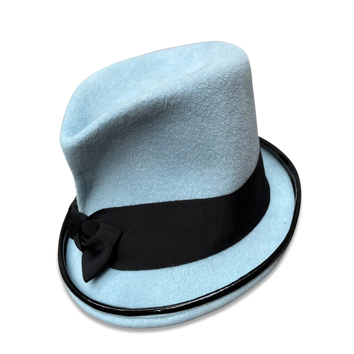 Little Devil - Pleated Top Hat with Patent Trim & Feathers