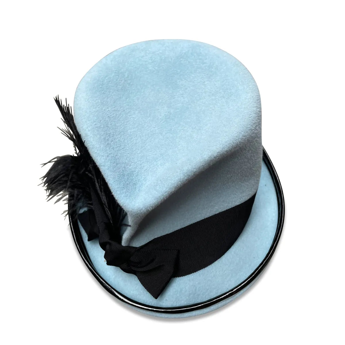 Little Devil - Pleated Top Hat with Patent Trim & Feathers