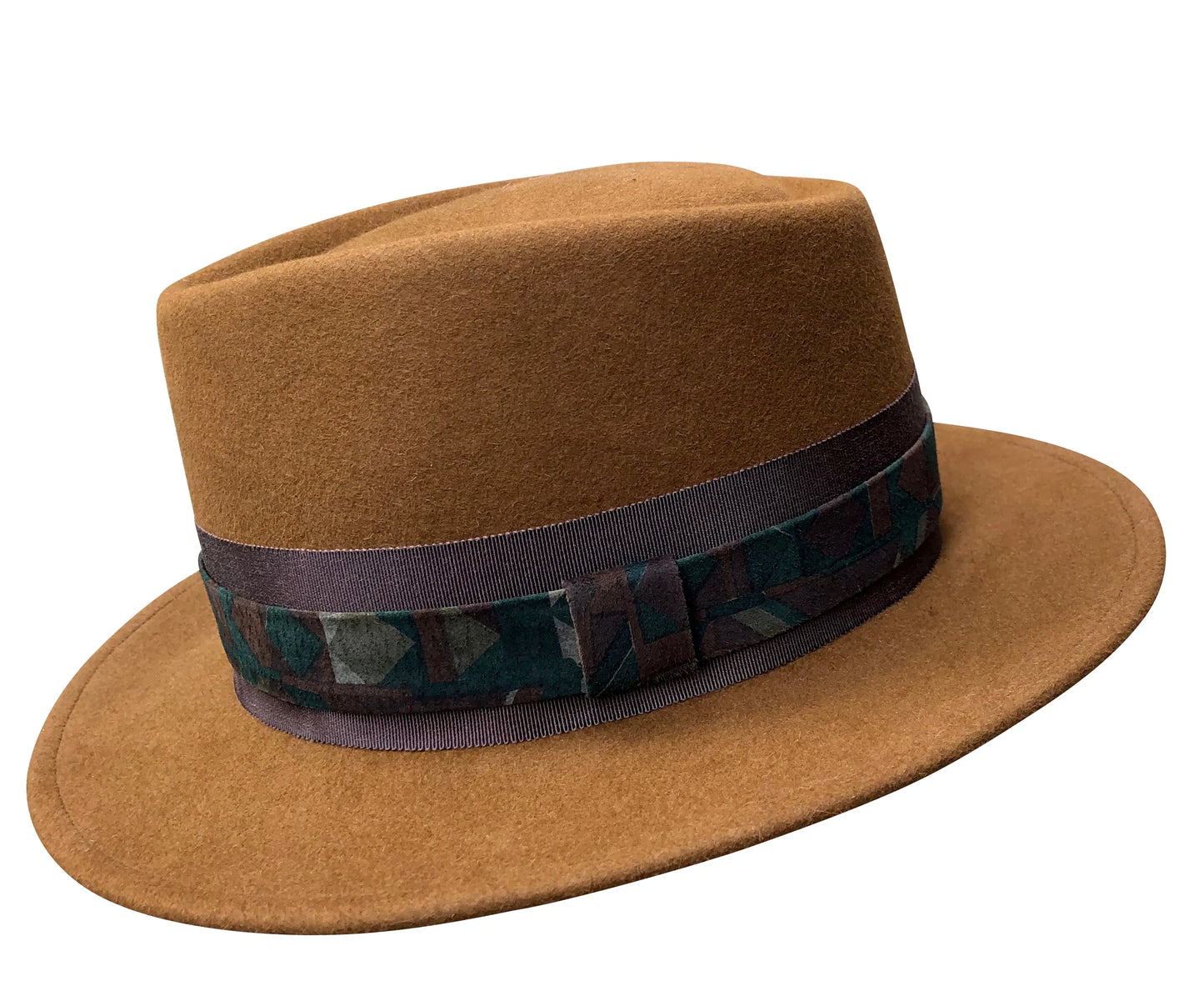 Louis - Vintage Style Porkpie with Camo Suede Trim