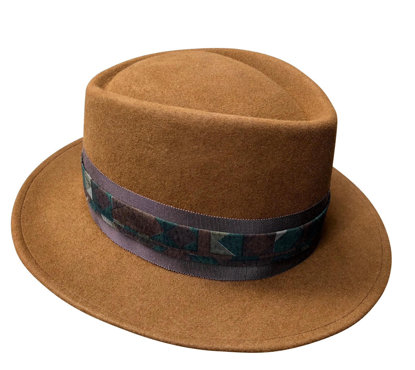 Louis - Vintage Style Porkpie with Camo Suede Trim