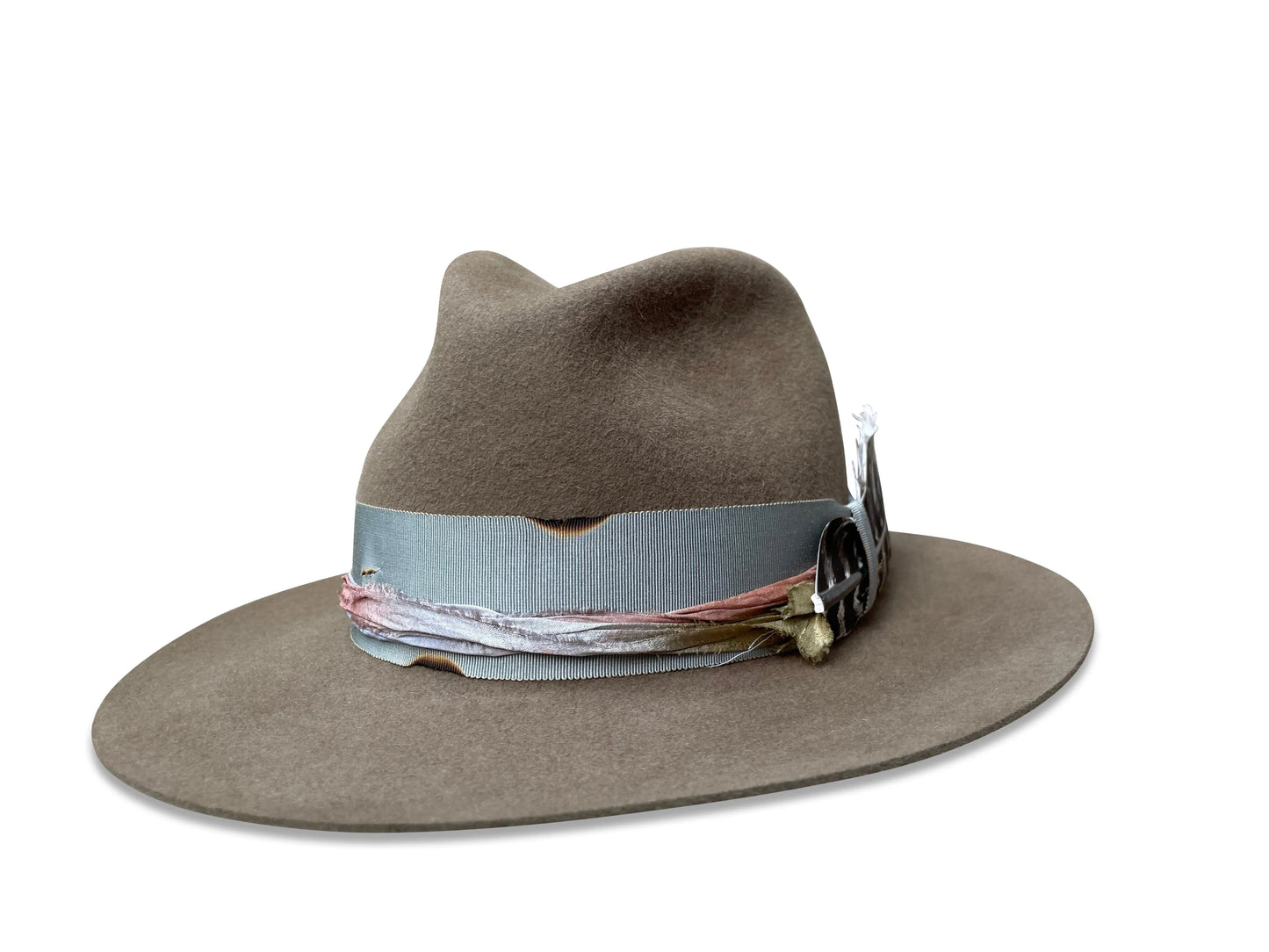 Lucinda Fedora Hat - Vintage Fur Felt with Sari Silk & Feather