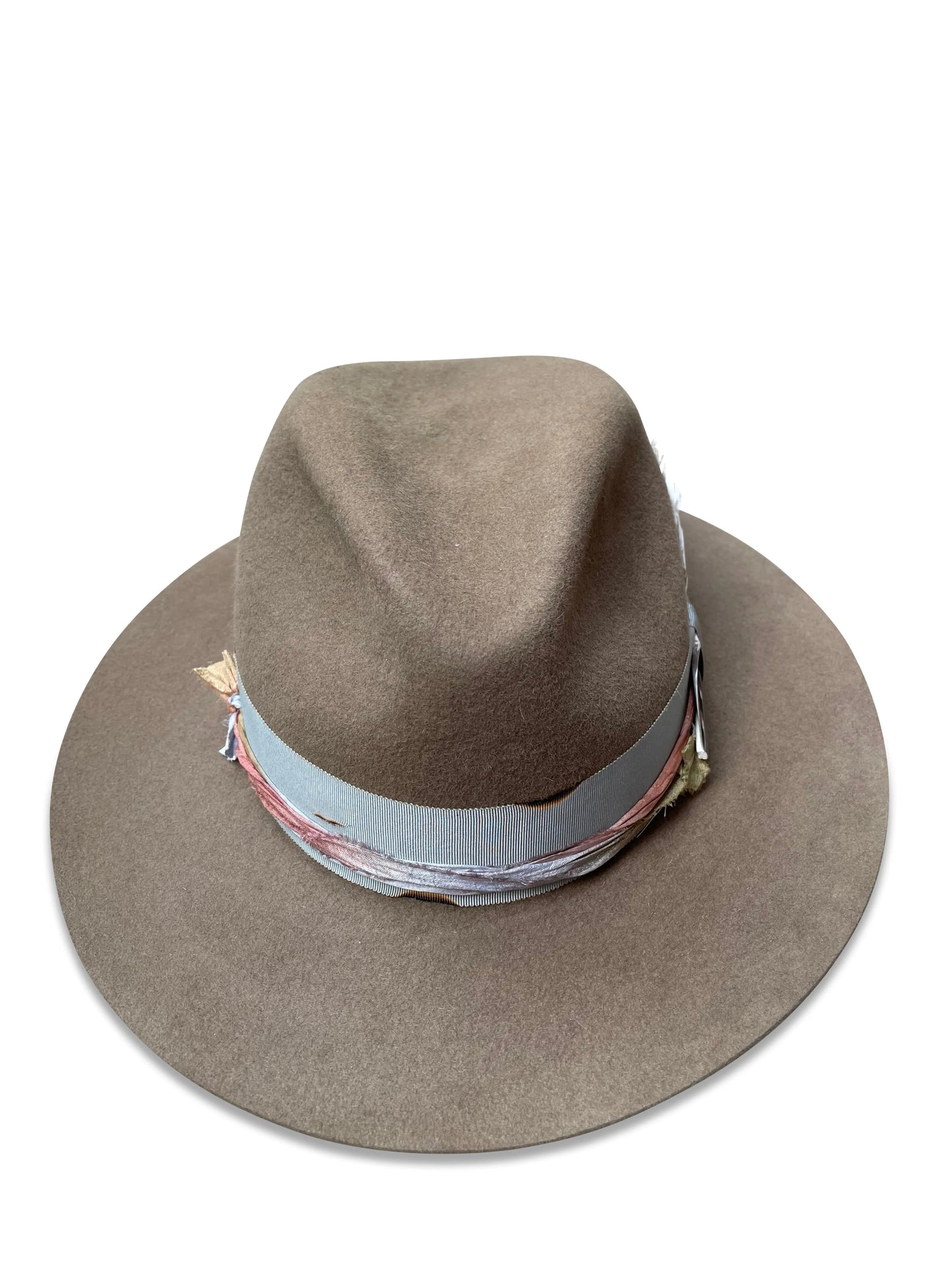 Lucinda Fedora Hat - Vintage Fur Felt with Sari Silk & Feather
