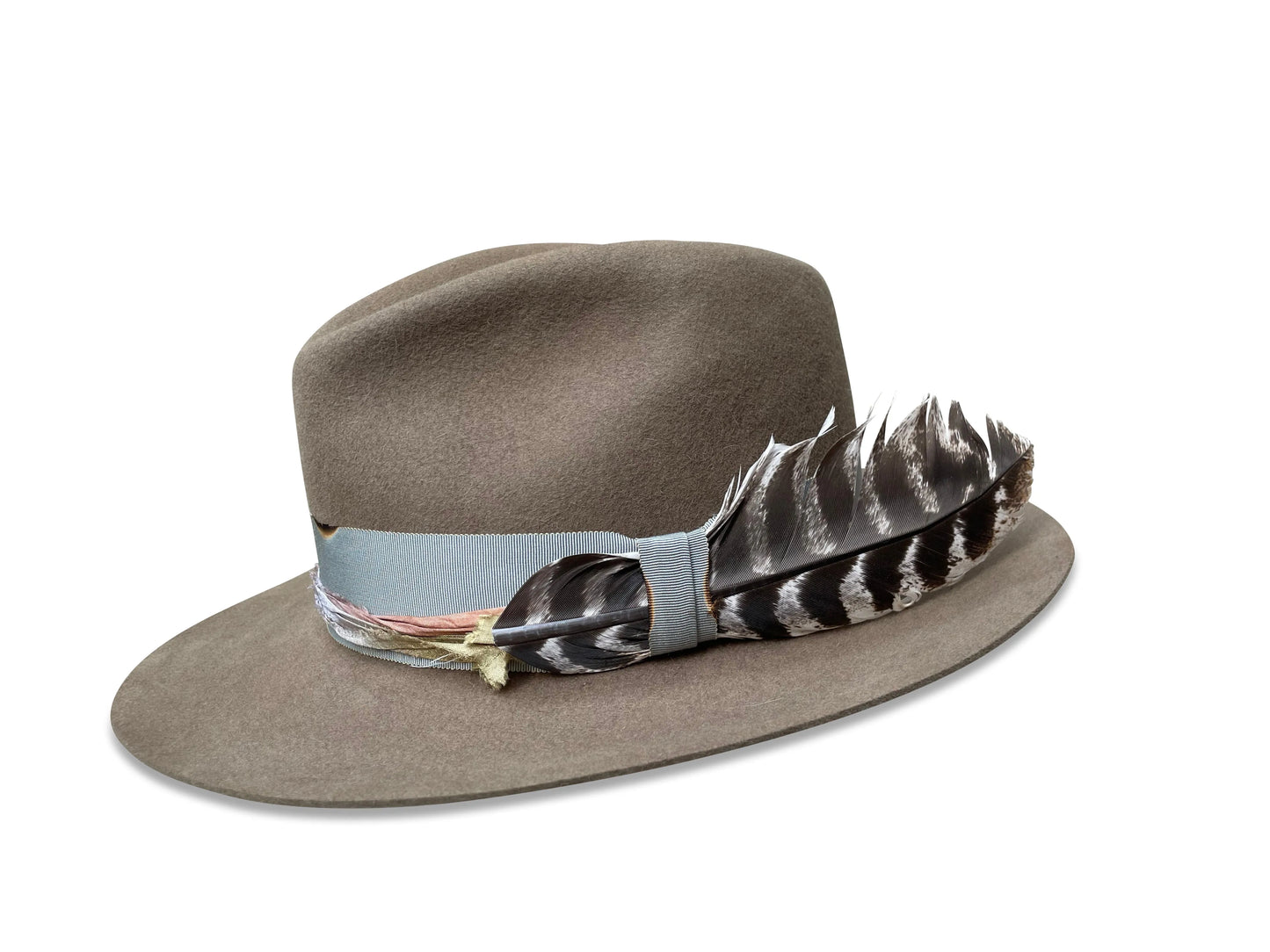Lucinda Fedora Hat - Vintage Fur Felt with Sari Silk & Feather