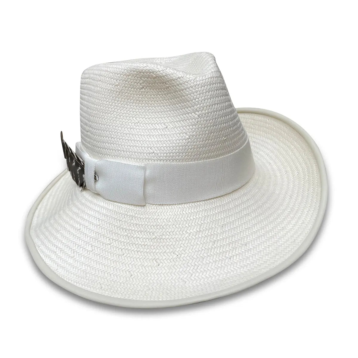 Luella - Asymmetrical Straw Fedora with Leather Trim