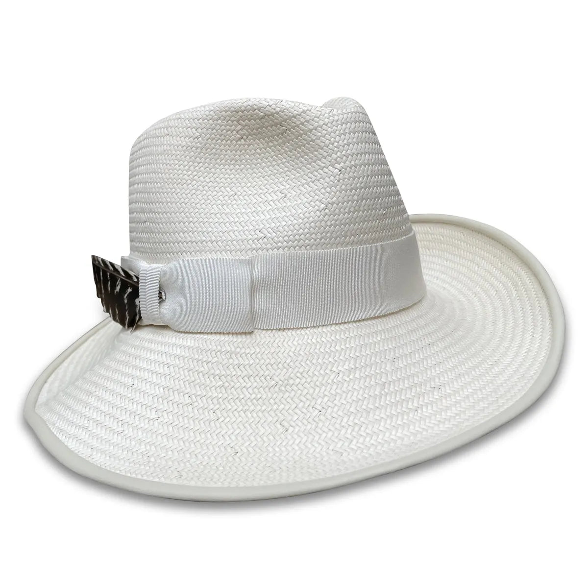Luella - Asymmetrical Straw Fedora with Leather Trim