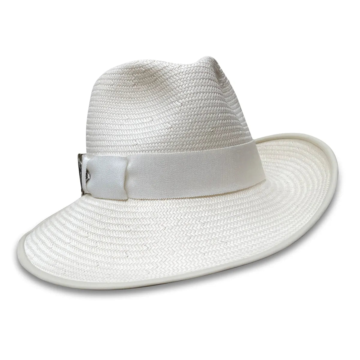 Luella - Asymmetrical Straw Fedora with Leather Trim