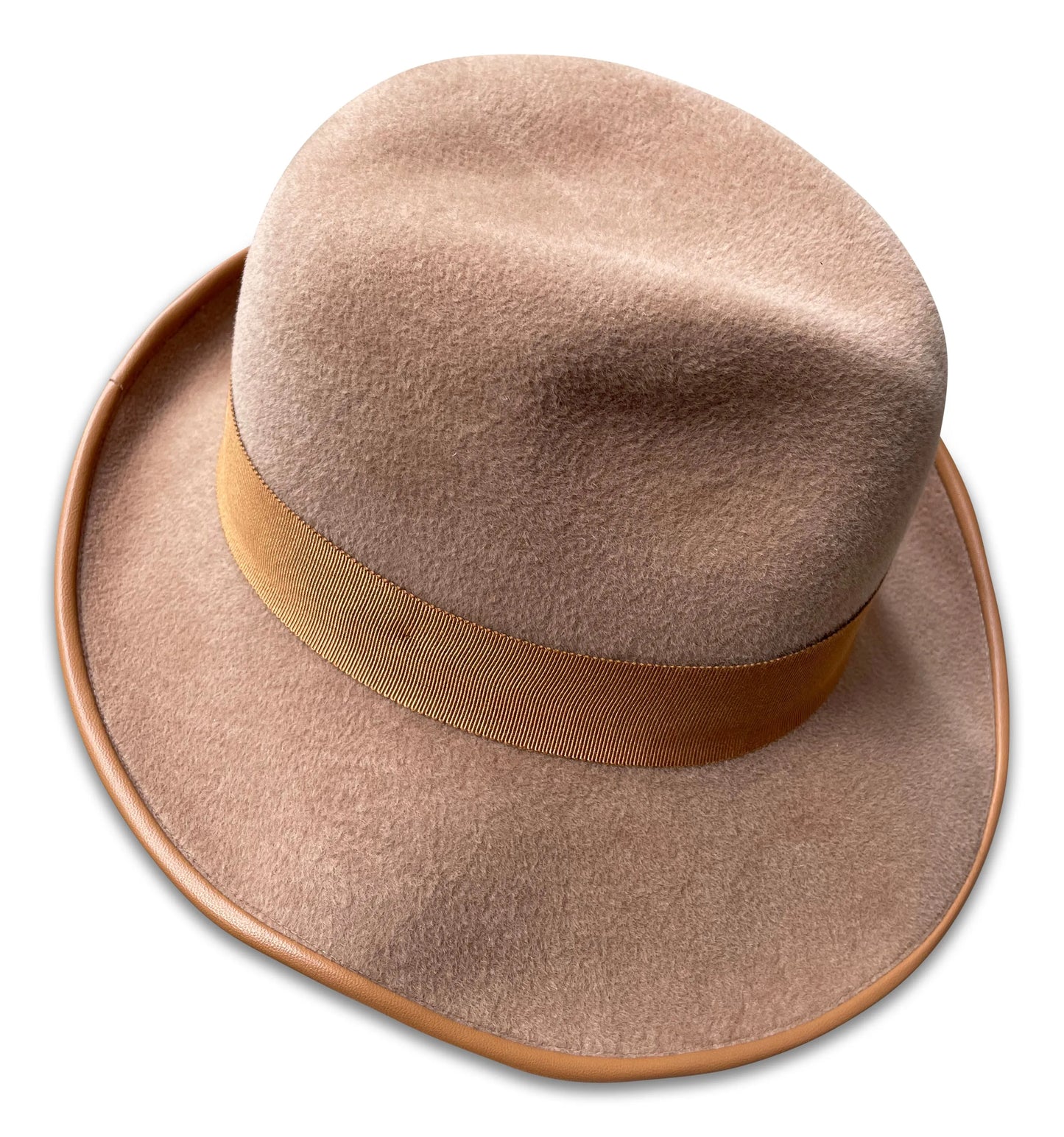 Luella - Camel Fur Felt Fedora with Asymmetrical Brim & Piping
