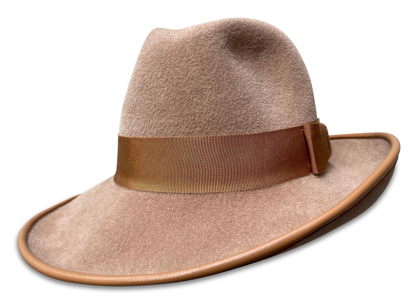 Luella - Camel Fur Felt Fedora with Asymmetrical Brim & Piping
