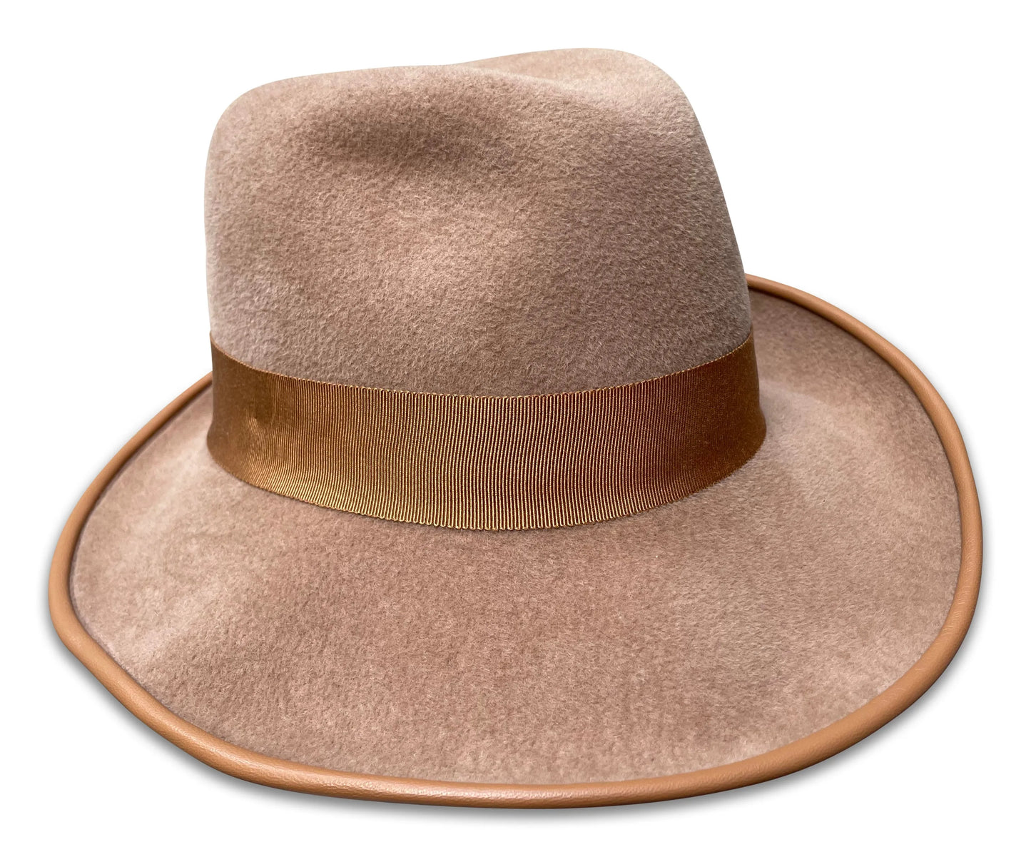 Luella - Camel Fur Felt Fedora with Asymmetrical Brim & Piping