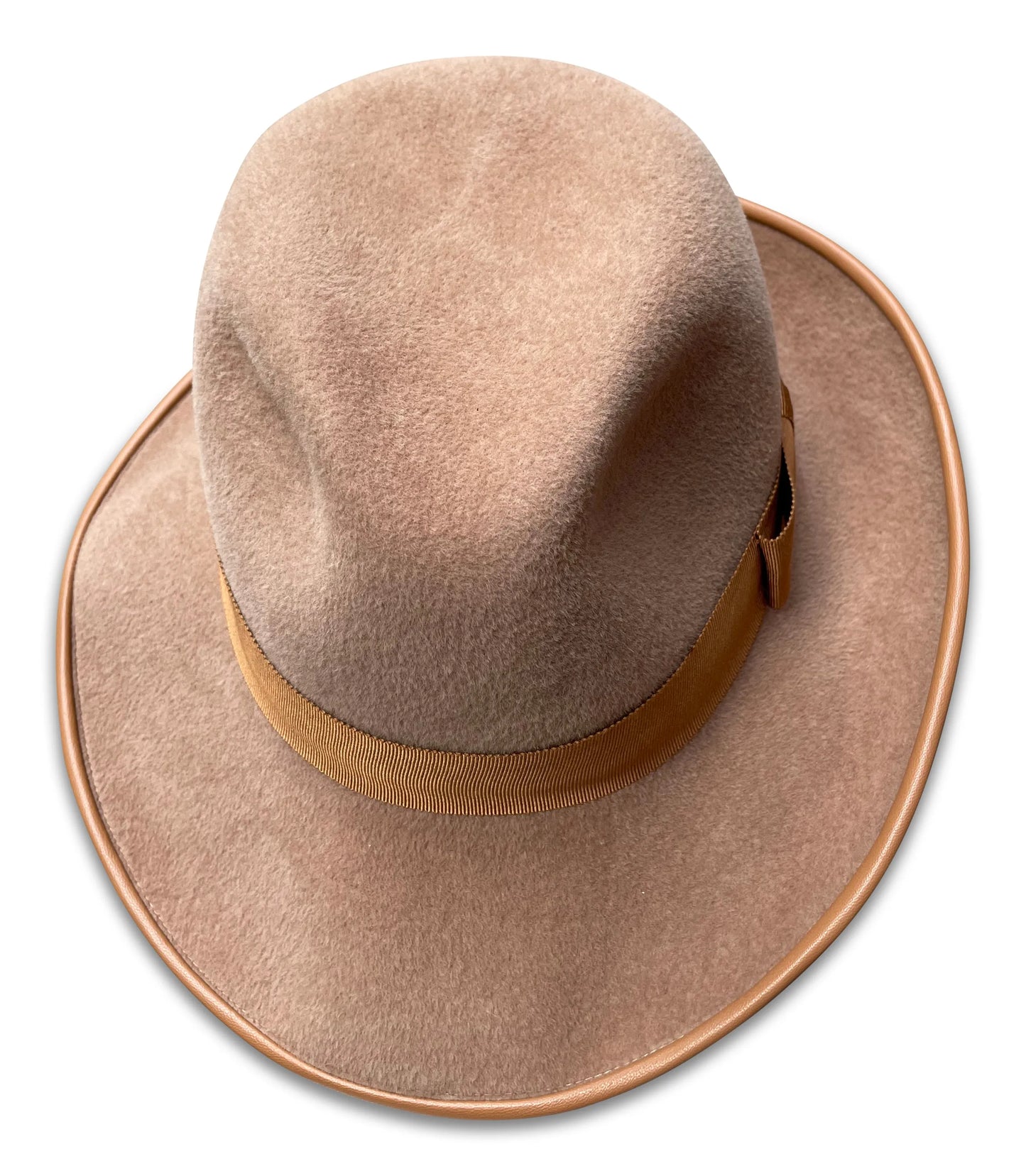 Luella - Camel Fur Felt Fedora with Asymmetrical Brim & Piping