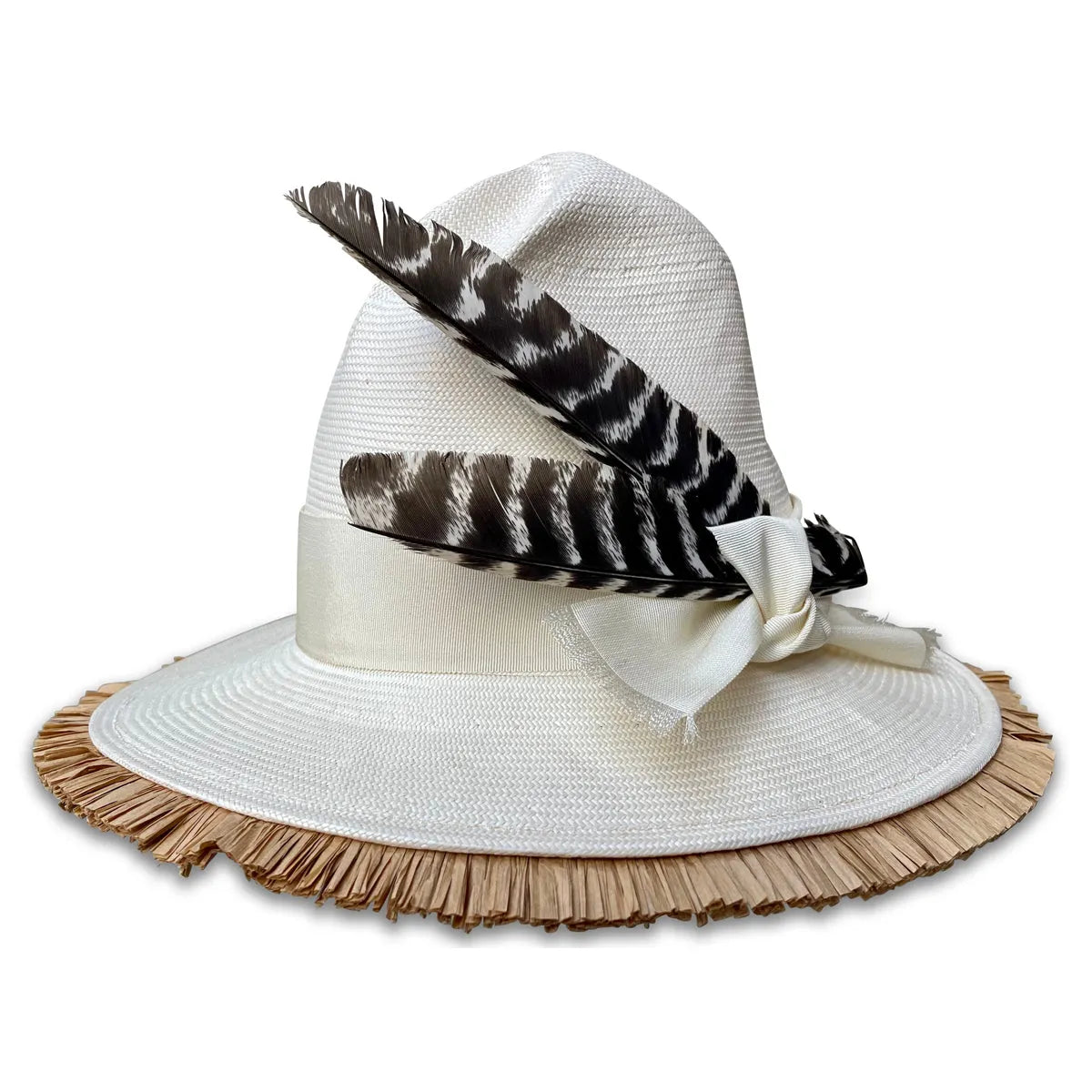 Ms. Parker Straw Hat - Shantung Crown & Raffia Fringe Brim