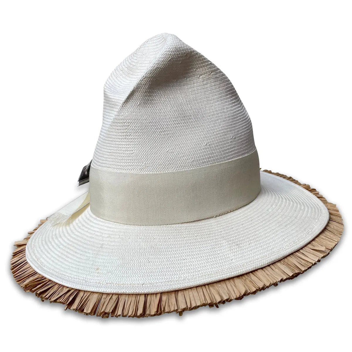 Ms. Parker Straw Hat - Shantung Crown & Raffia Fringe Brim