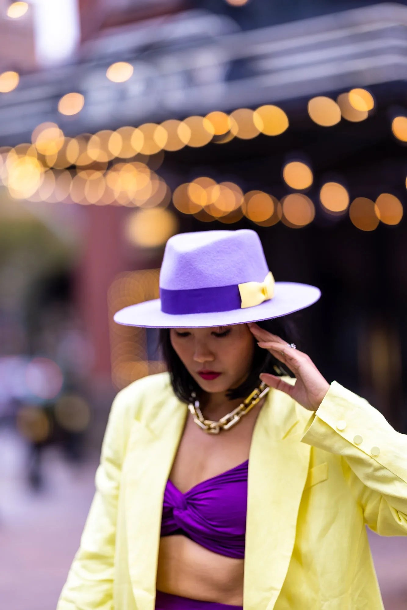 Nanphanita X Cha Cha Fedora - Lavender Wool with Color Block Trim