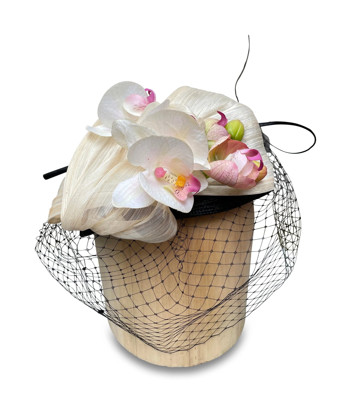 Orchid Beret - Fascinator with Veil & Flowers