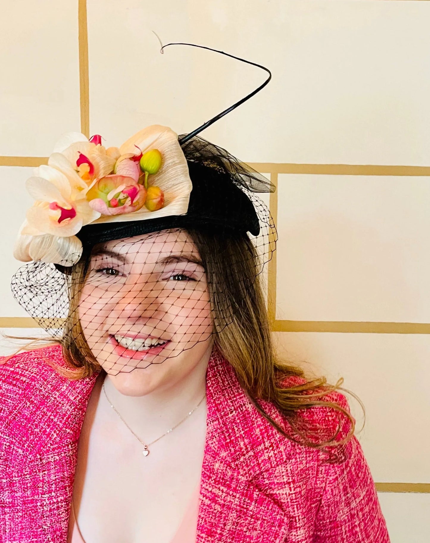 Orchid Beret - Fascinator with Veil & Flowers