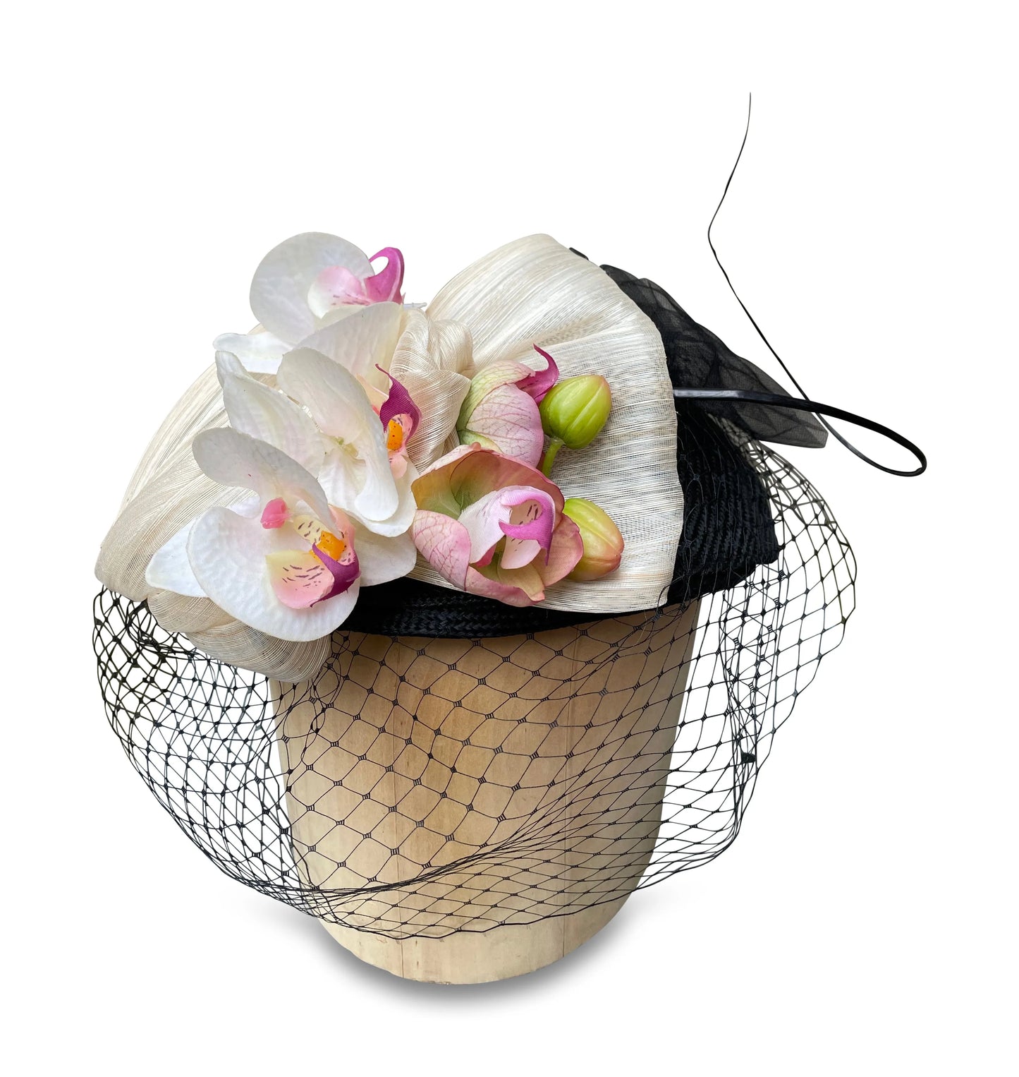 Orchid Beret - Fascinator with Veil & Flowers