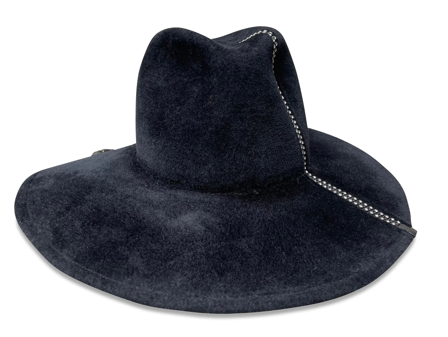 Poppins Fedora - Black Fur Felt with Rhinestone Zipper Trim