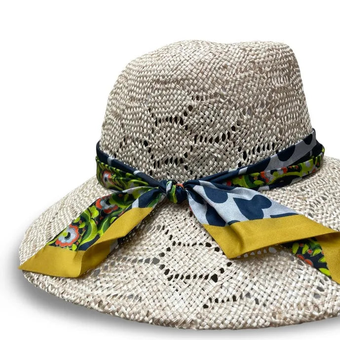 Queen Bee - Swirl Crown Straw Hat with Silk Twilly Trim