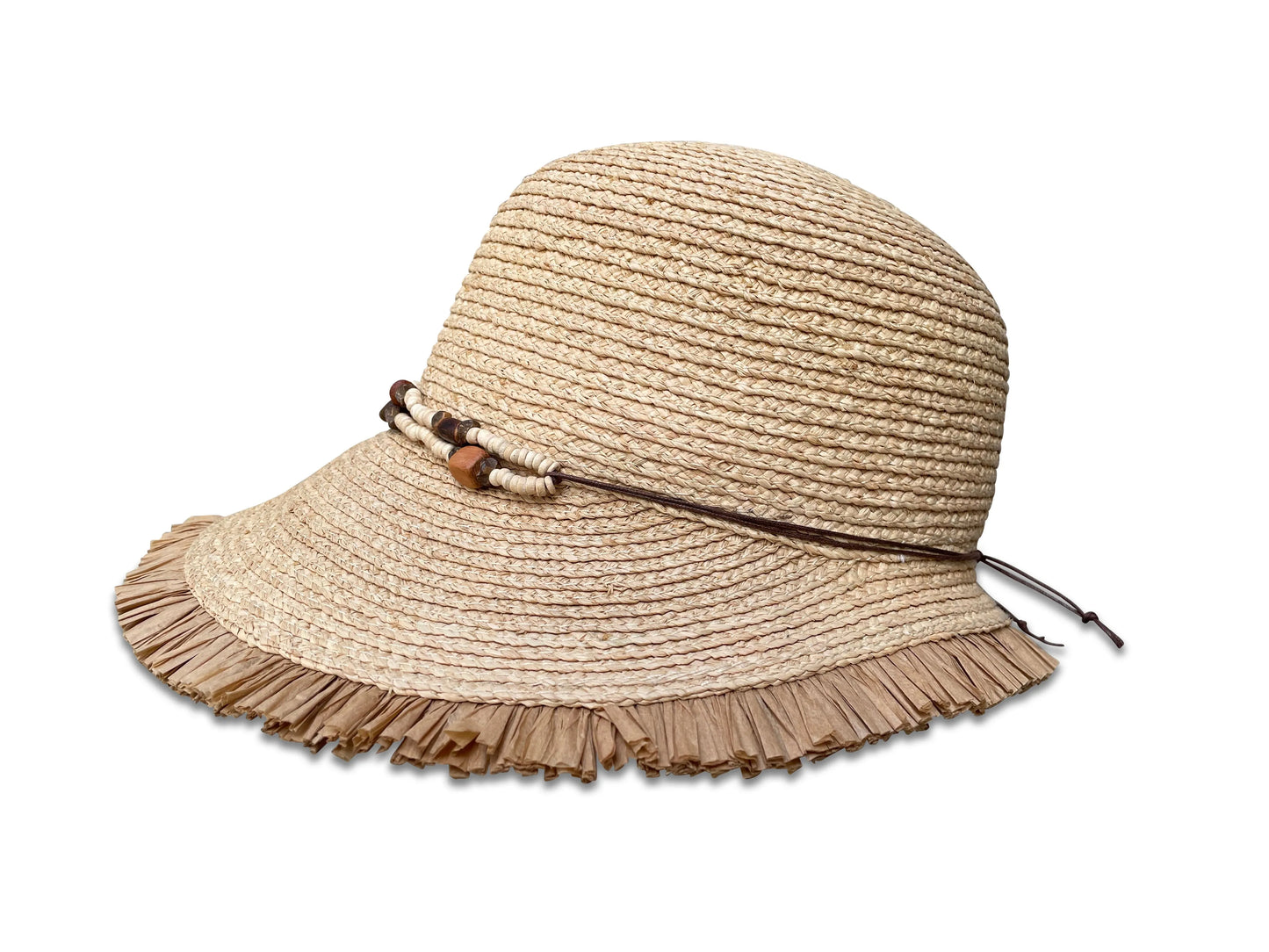 Ruth - Raffia Visor with Fringe & Beaded Trim