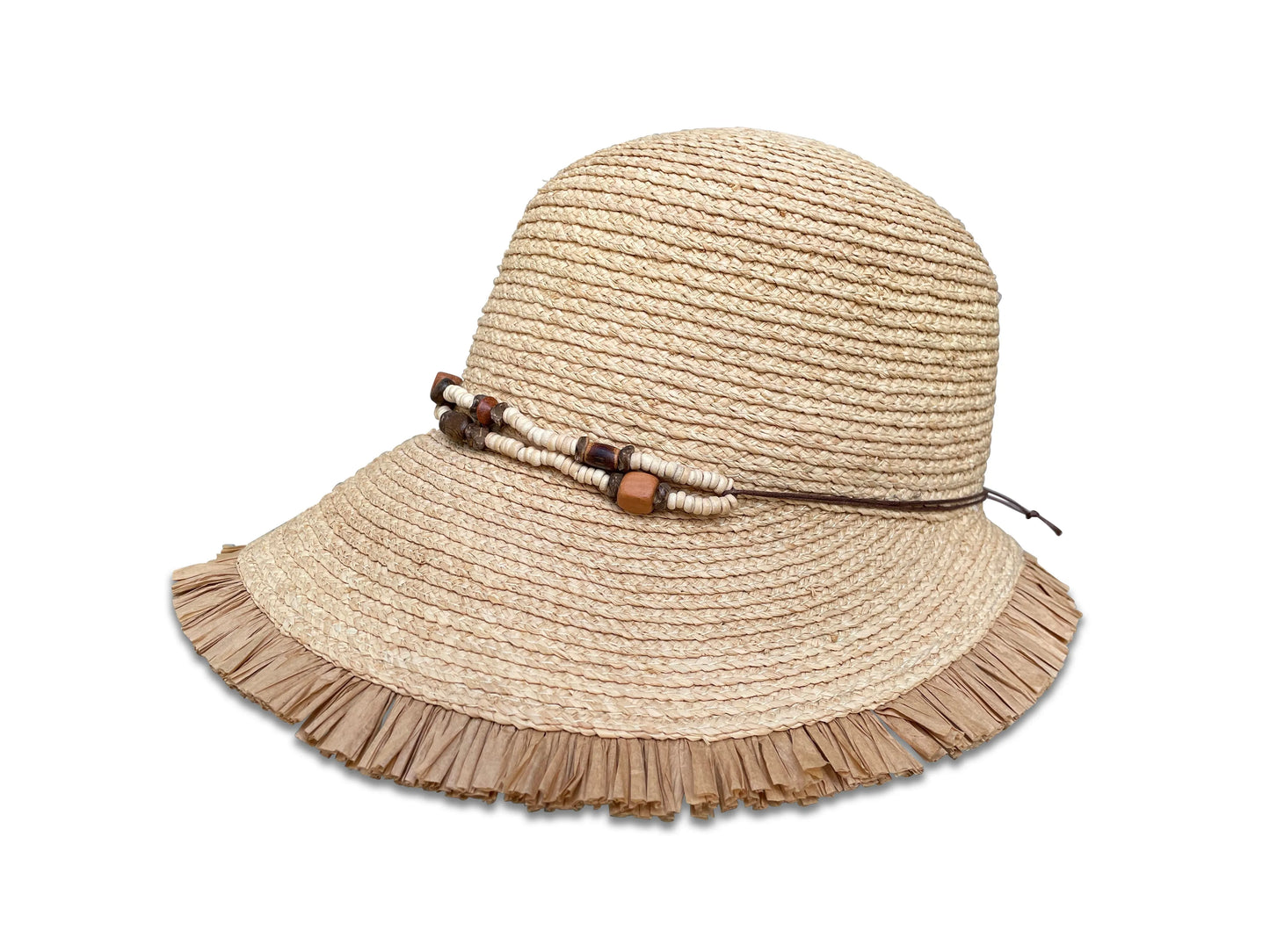 Ruth - Raffia Visor with Fringe & Beaded Trim