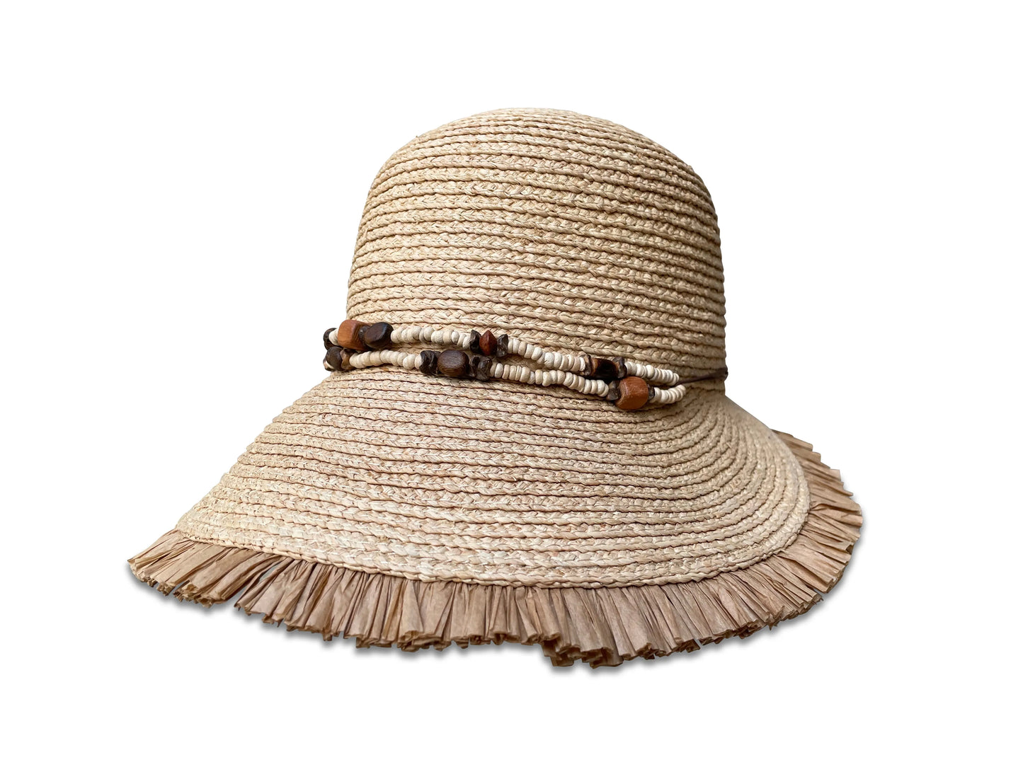 Ruth - Raffia Visor with Fringe & Beaded Trim