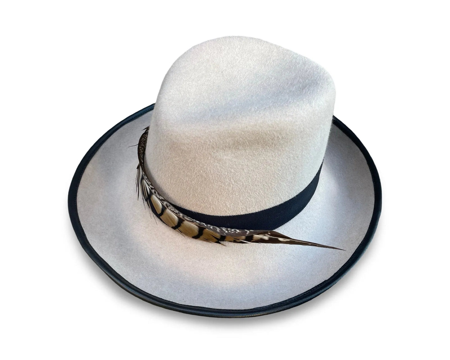 Seer Woman - Alabaster Fedora with Pheasant Feather Trim