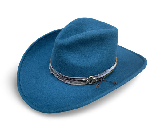 Snake Eyes Cowboy Hat – Teal Wool with Snake Detail