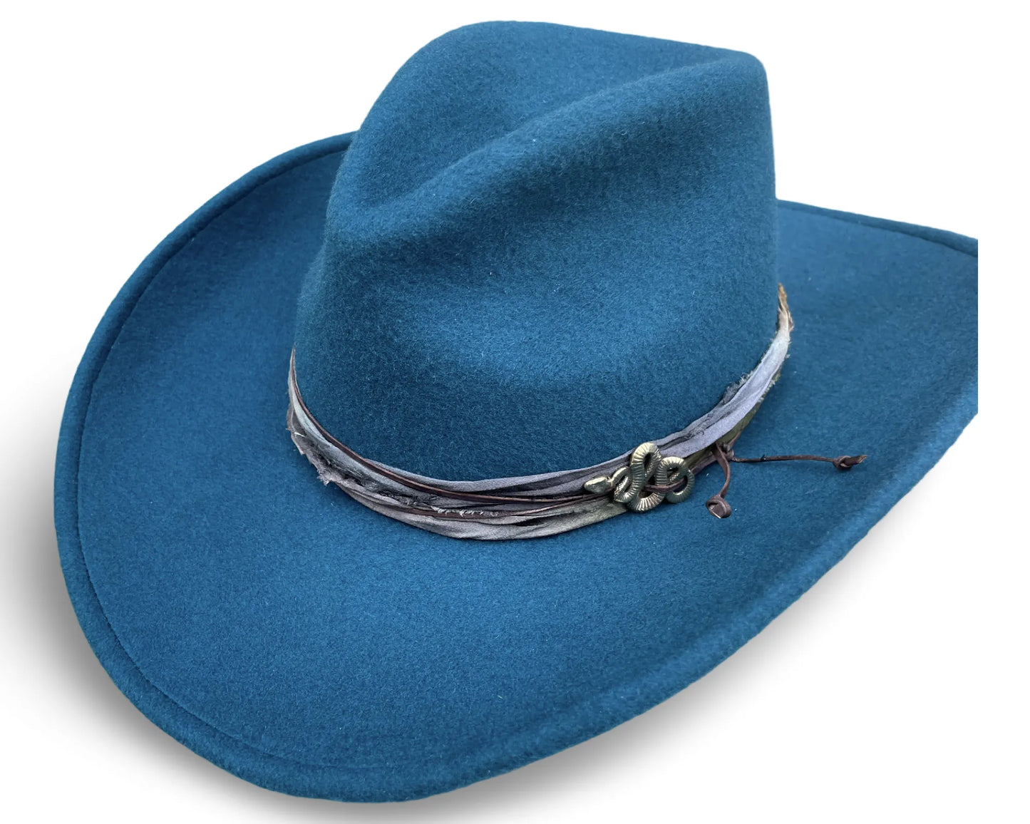 Snake Eyes Cowboy Hat – Teal Wool with Snake Detail
