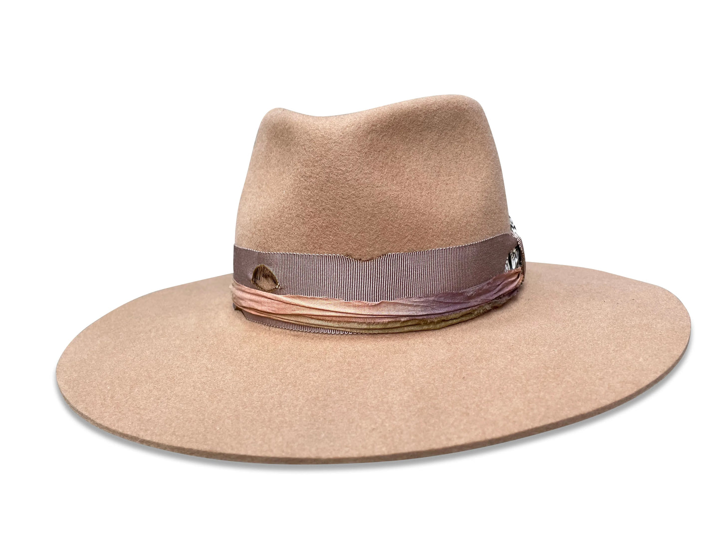 Sophia Fedora - Camel Wool with Sari Silk & Feather Trim